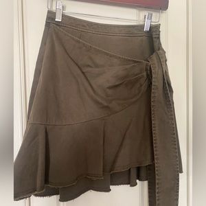Cinq a Sept Aston Olive Green Ruffle Wrap Skirt Size 0